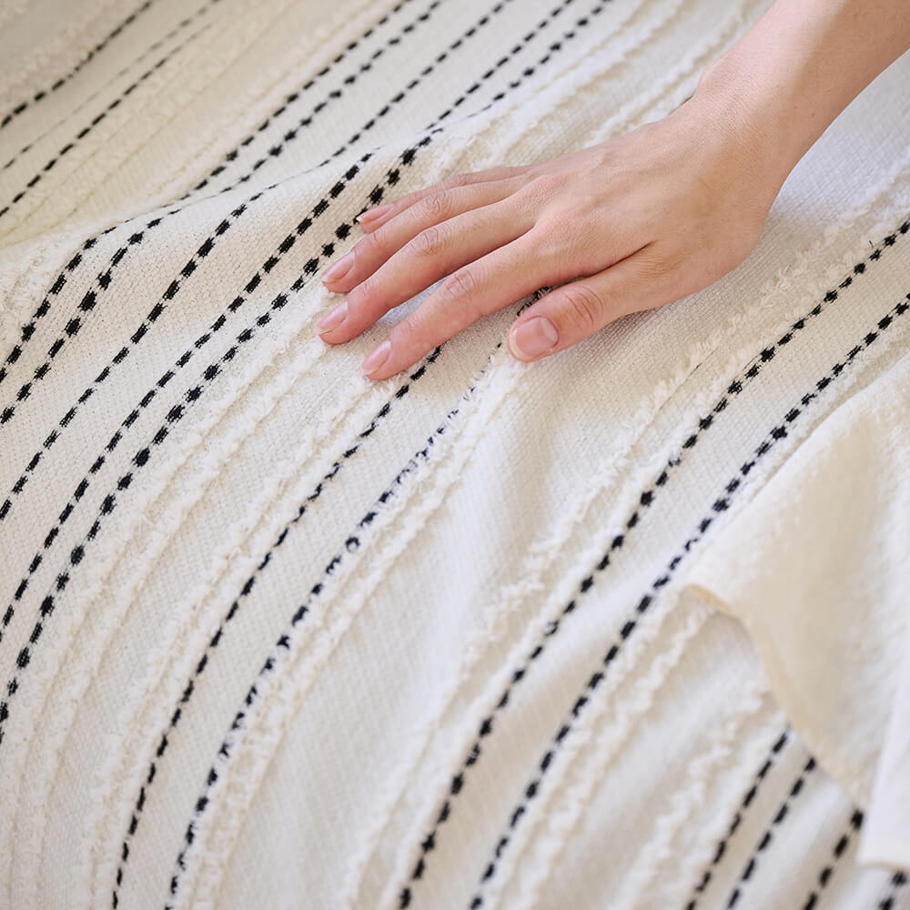 All-Season Striped Tassels Full-Cover Chenille Sofa Protector