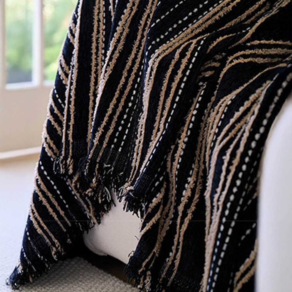 All-Season Striped Tassels Full-Cover Chenille Sofa Protector
