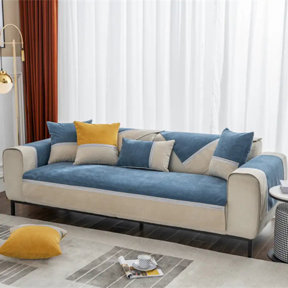 All-Season Water-Resistant Colorblock Anti-Slip Sofa Cover for Pets and Kids