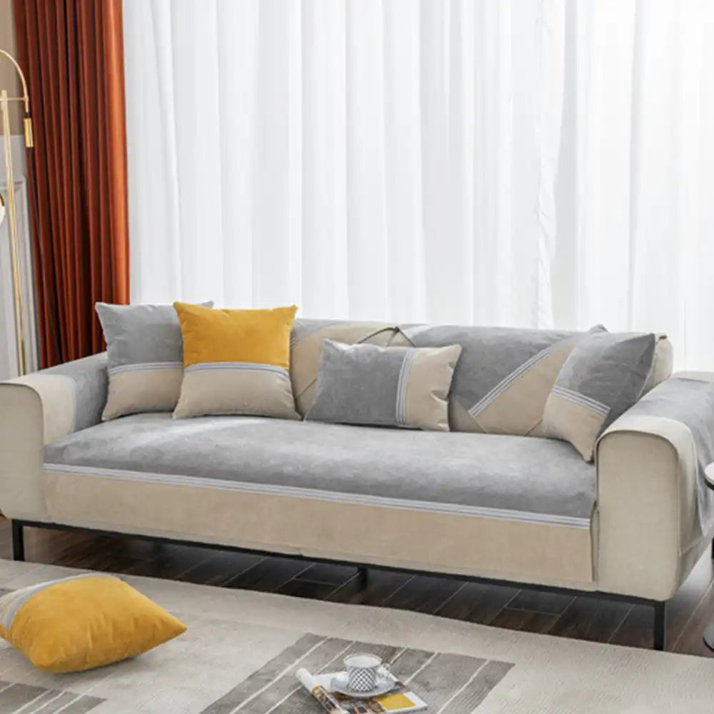 All-Season Water-Resistant Colorblock Anti-Slip Sofa Cover for Pets and Kids
