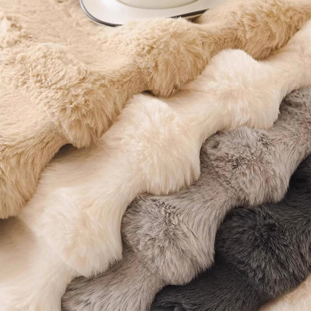 Cream Wide-Striped Faux Rabbit Fur One-Piece Sofa Protector Cover - Full Coverage Couch Mat