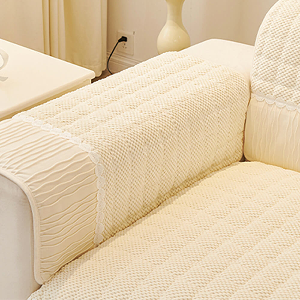 Elegant Soft Plush Grid Stitching Sofa Protector Cover - Warmth and Anti-Slip Couch Mat