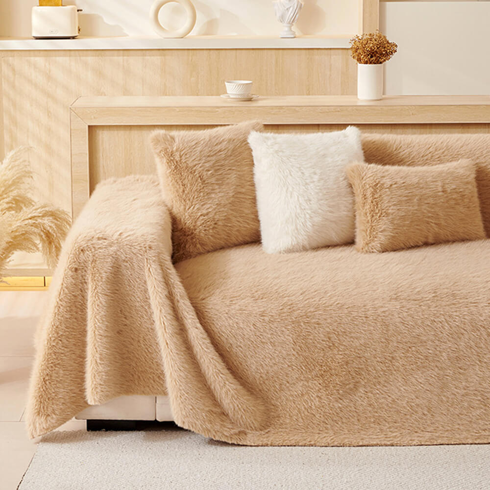 Luxury Skin-Friendly Long Faux Fur One-Piece Sofa Protector Cover - Multi-Functional Couch Mat