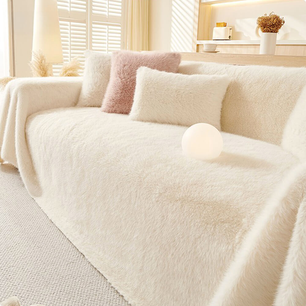 Luxury Skin-Friendly Long Faux Fur One-Piece Sofa Protector Cover - Multi-Functional Couch Mat