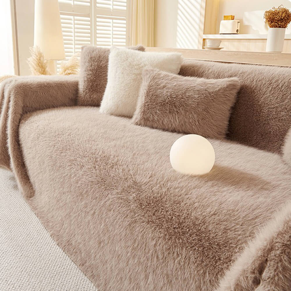 Luxury Skin-Friendly Long Faux Fur One-Piece Sofa Protector Cover - Multi-Functional Couch Mat