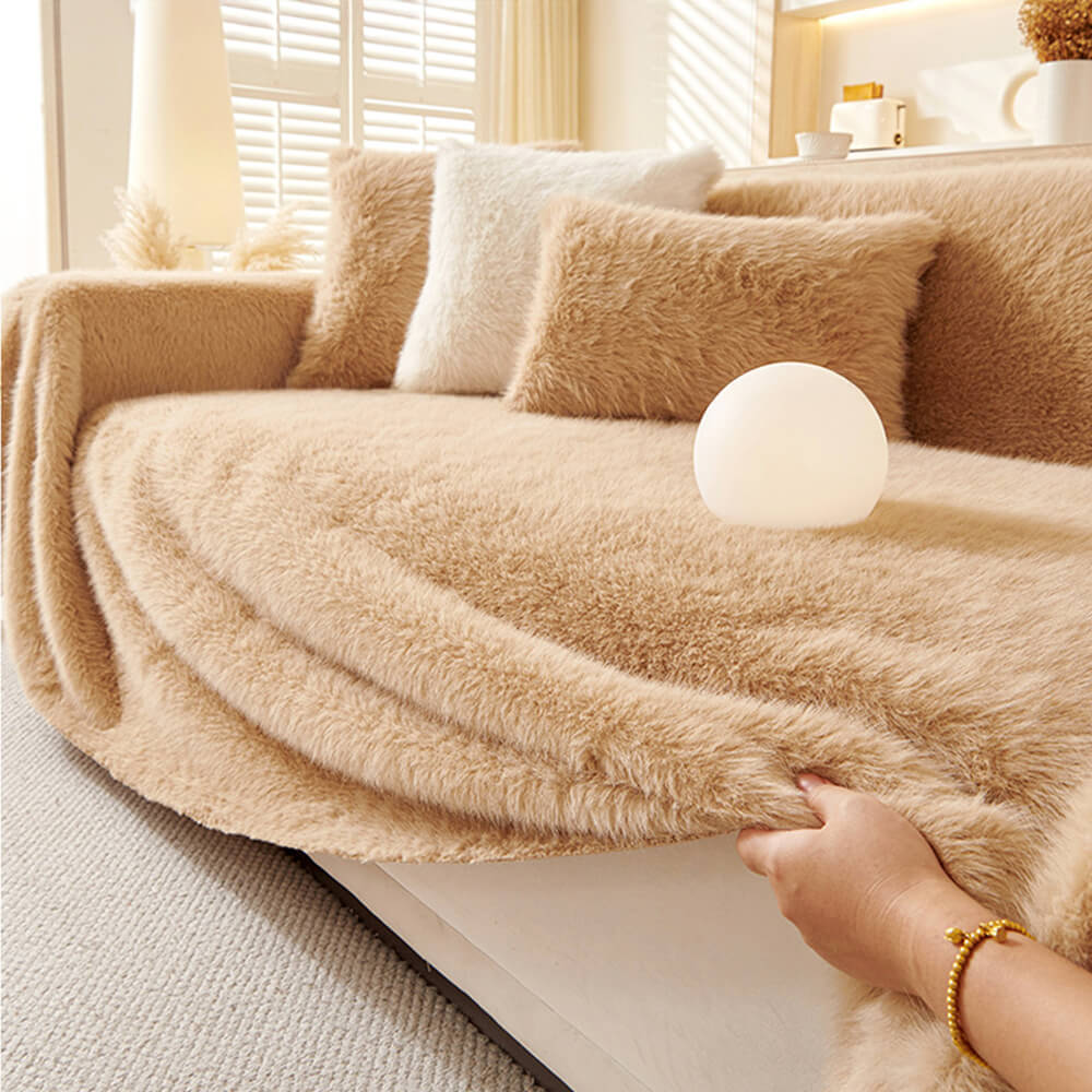 Luxury Skin-Friendly Long Faux Fur One-Piece Sofa Protector Cover - Multi-Functional Couch Mat