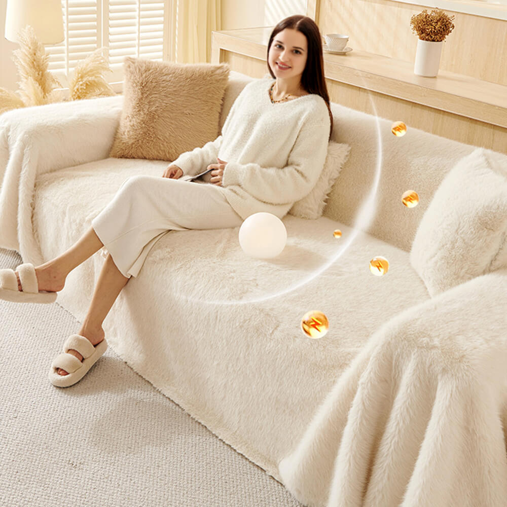 Luxury Skin-Friendly Long Faux Fur One-Piece Sofa Protector Cover - Multi-Functional Couch Mat