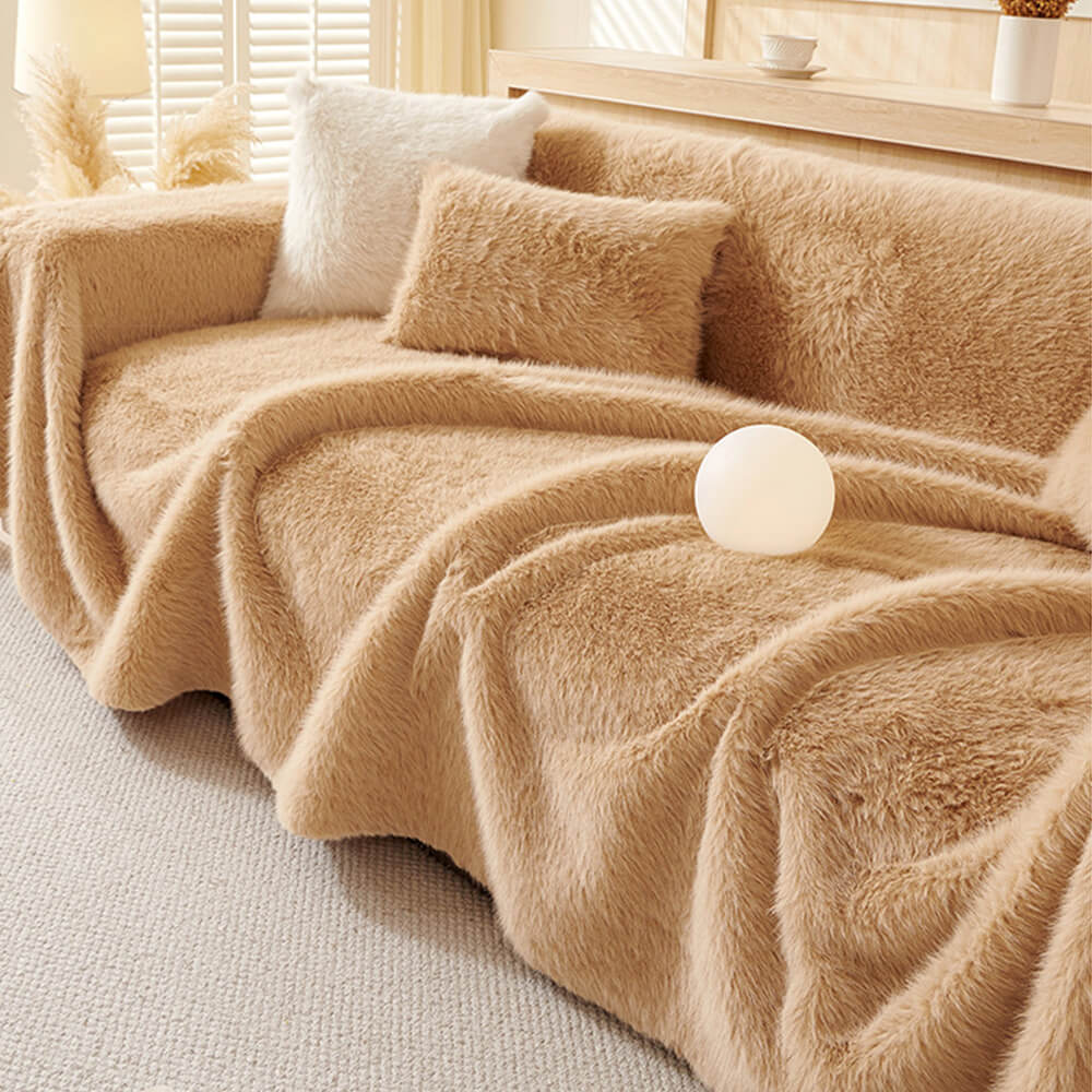Luxury Skin-Friendly Long Faux Fur One-Piece Sofa Protector Cover - Multi-Functional Couch Mat