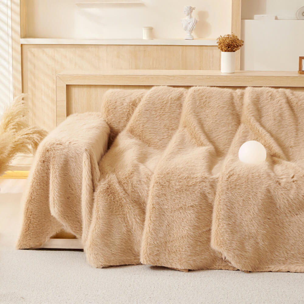 Luxury Skin-Friendly Long Faux Fur One-Piece Sofa Protector Cover - Multi-Functional Couch Mat