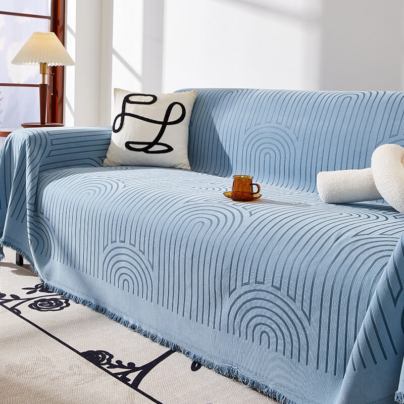 Scratch-Resistant Chenille Throw Couch Cover with Minimalist Arch Motif