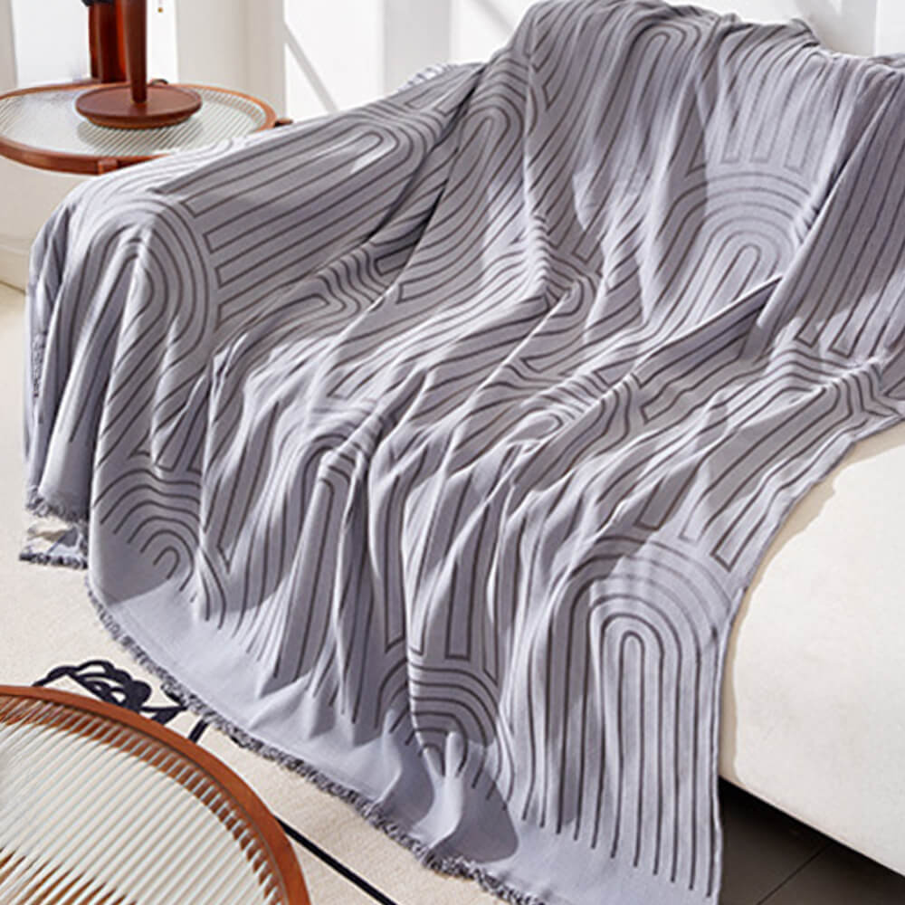 Scratch-Resistant Chenille Throw Couch Cover with Minimalist Arch Motif