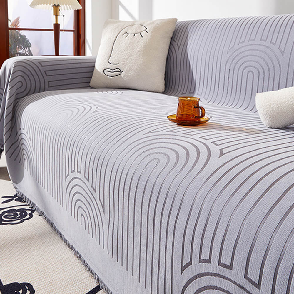 Scratch-Resistant Chenille Throw Couch Cover with Minimalist Arch Motif
