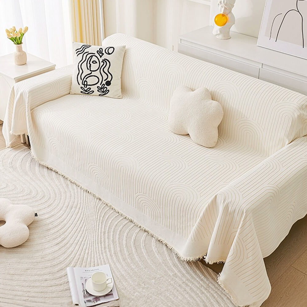 Scratch-Resistant Chenille Throw Couch Cover with Minimalist Arch Motif