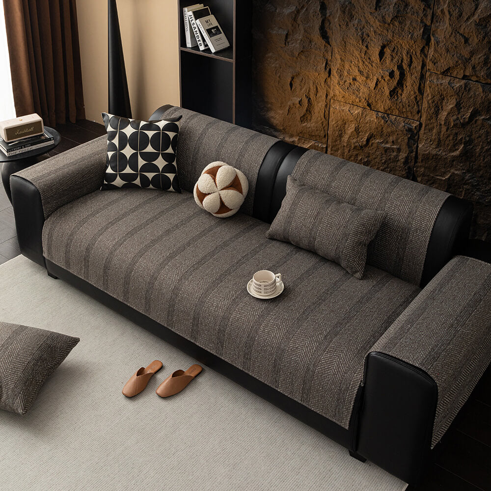 Minimalist Herringbone Weave Breathable Faux Linen All-Season Sofa Cover