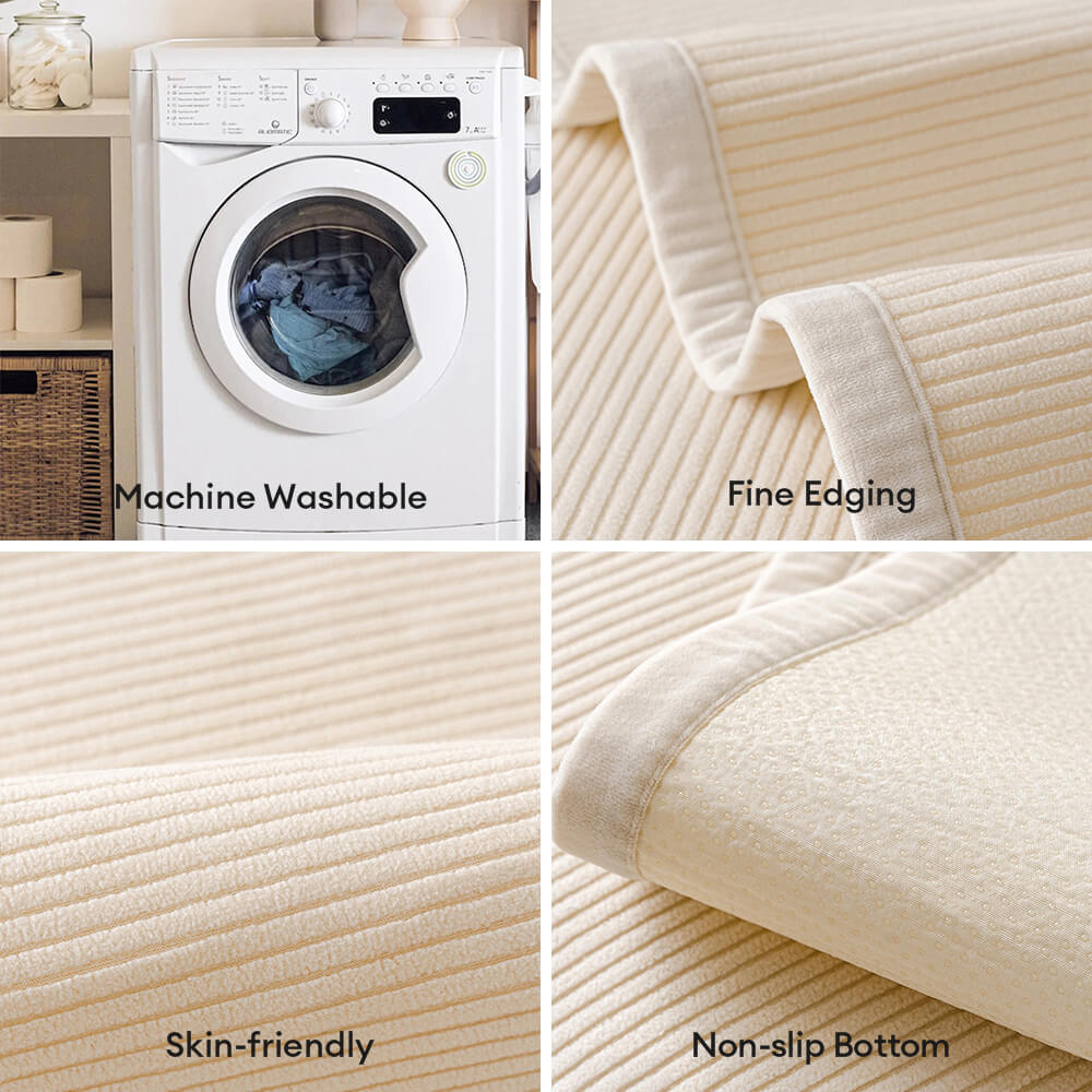 Modern Cream Vertical Stripes Fleece All-Season Sofa Cover