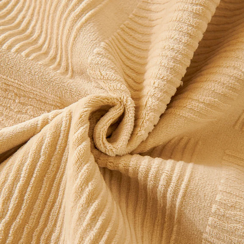 Plush Cream Geometric All-Season Non-Slip Sofa Cover