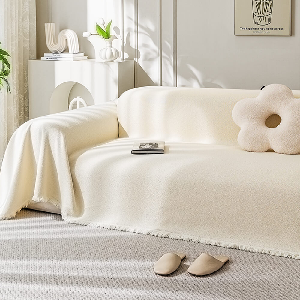 Soft Water-Resistant Teddy Plush Sofa Throw Cover