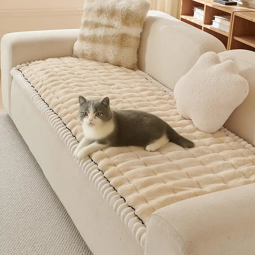 Solid-Color Fluffy Thickened Couch Cover for Sofa Decor