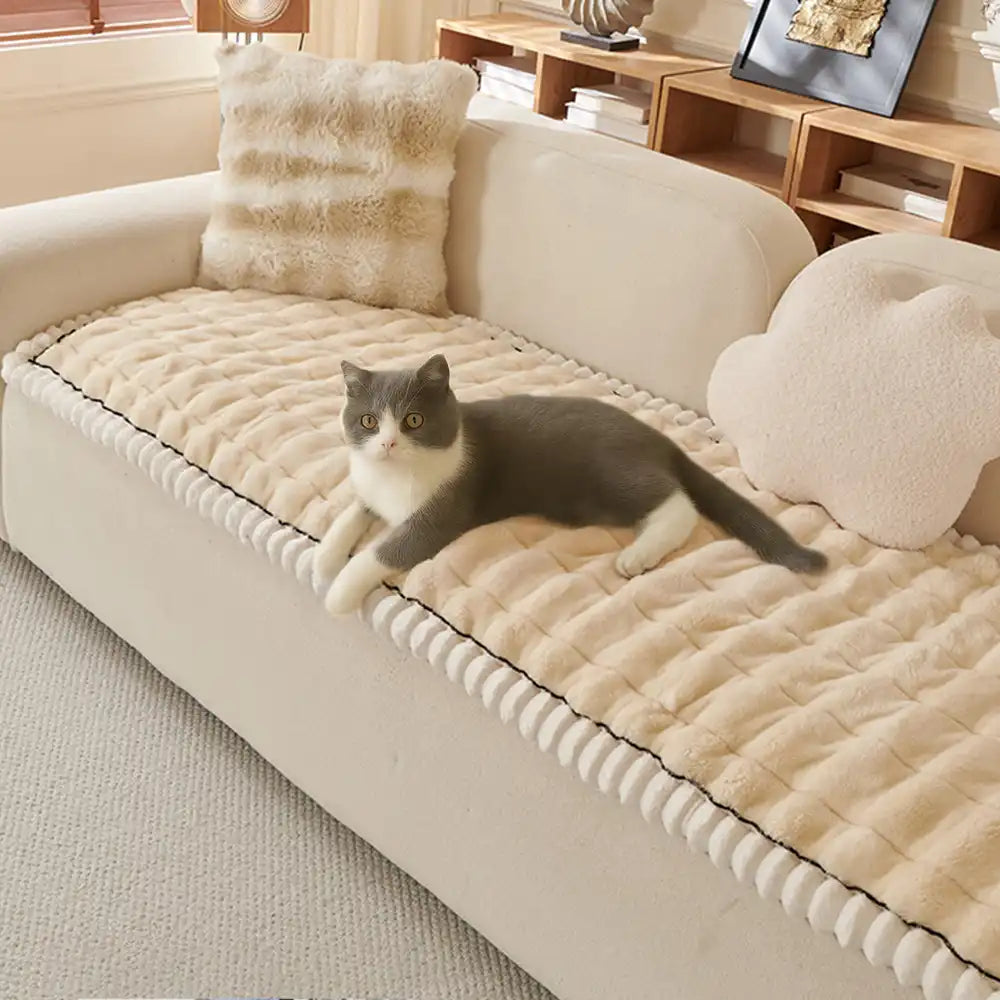 Solid-Color Fluffy Thickened Couch Cover for Sofa Decor