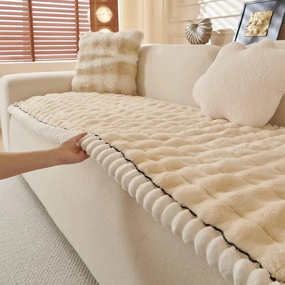 Solid-Color Fluffy Thickened Couch Cover for Sofa Decor