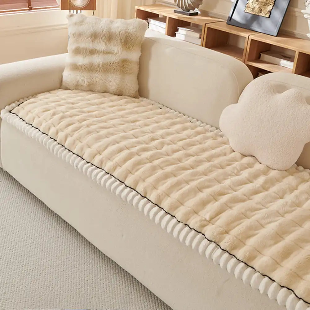 Solid-Color Fluffy Thickened Couch Cover for Sofa Decor