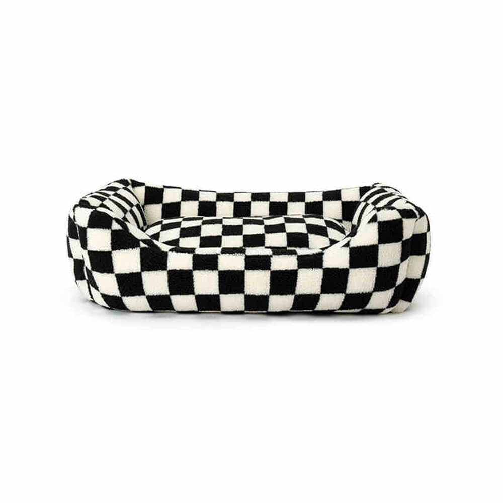 Elegante sofá cama para perros extraíble y lavable con diseño de cuadros para mayor calidez y comodidad.