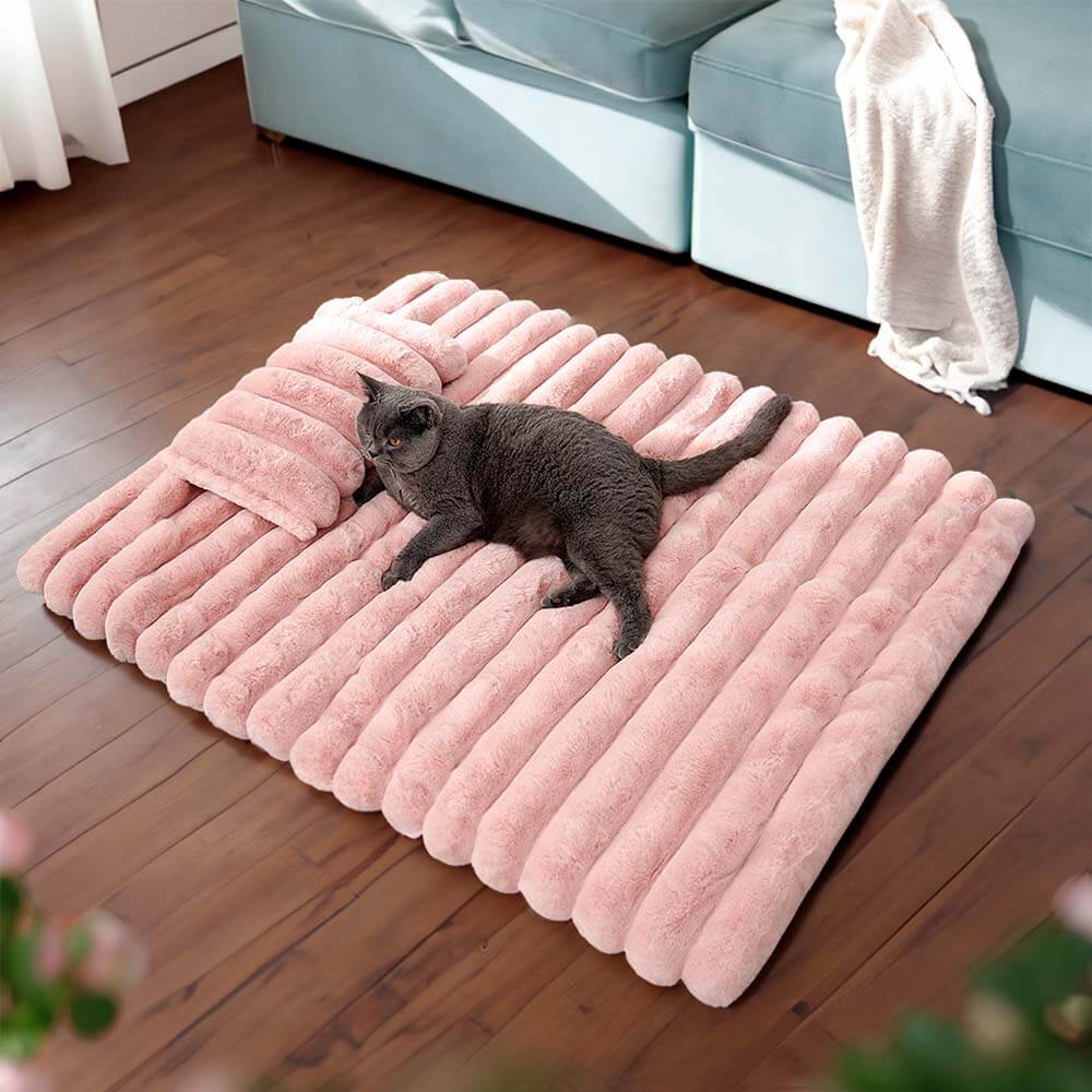 Alfombra mullida de piel sintética a rayas de lujo para mascotas