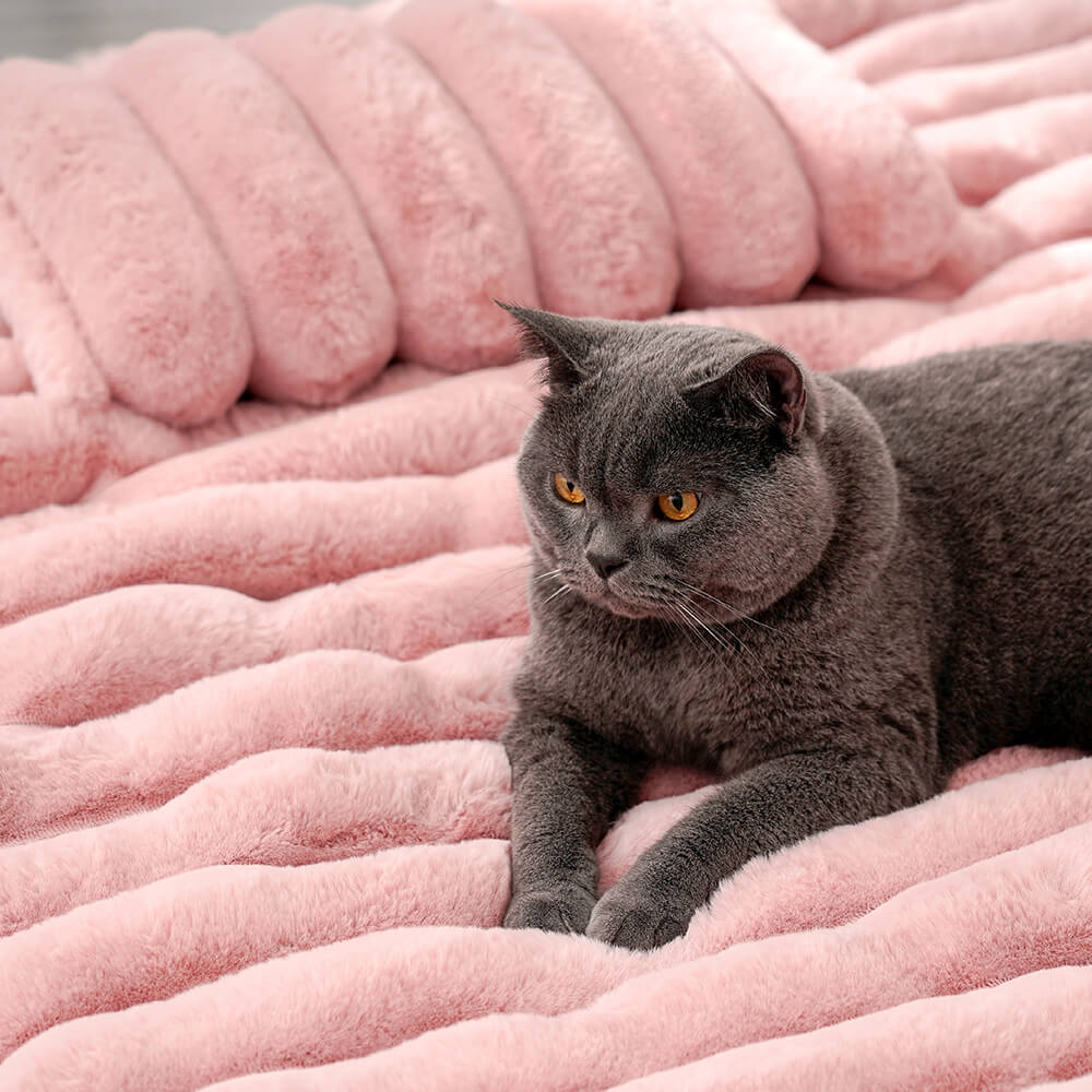 Alfombra mullida de piel sintética a rayas de lujo para mascotas
