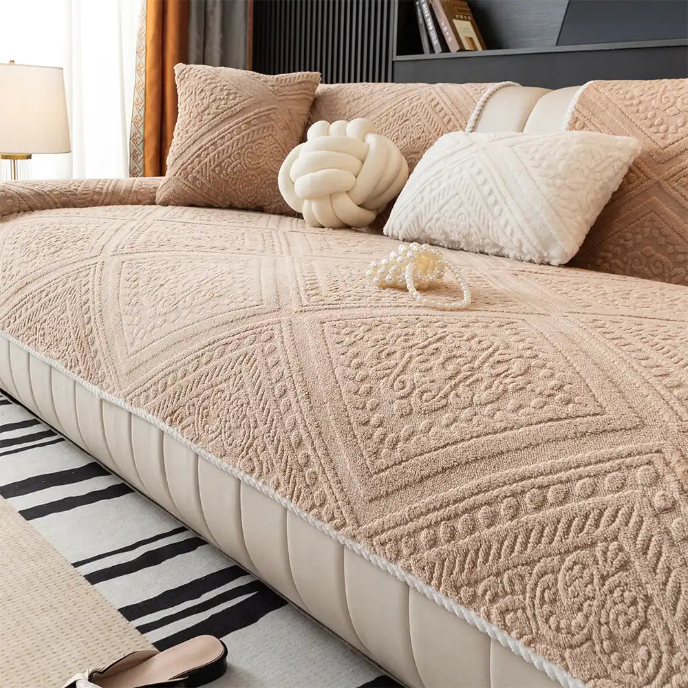 All-Season Nordic Style Carved Plush Decorative Non-Slip Sofa Cover