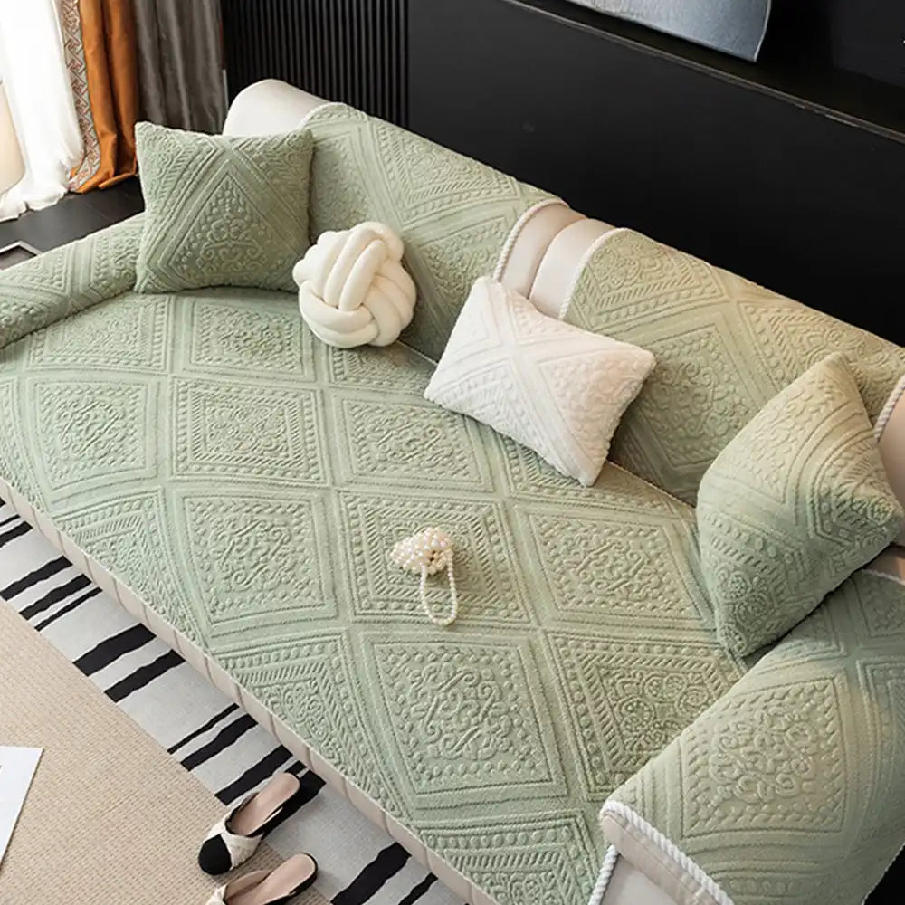 All-Season Nordic Style Carved Plush Decorative Non-Slip Sofa Cover