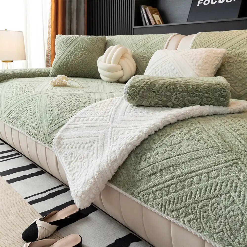 All-Season Nordic Style Carved Plush Decorative Non-Slip Sofa Cover