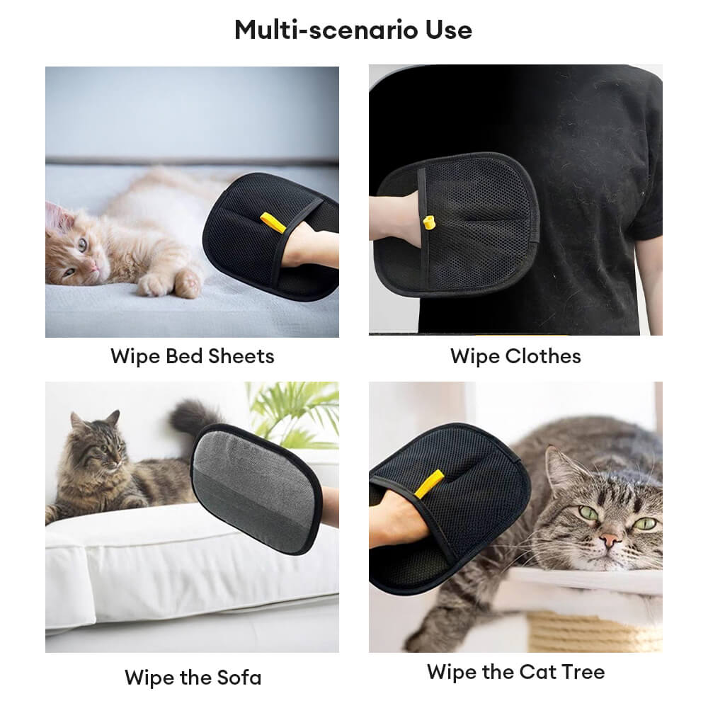 Guanto per la rimozione dei peli di animali domestici con setole elettrostatiche a doppia faccia, strumento di toelettatura efficiente per cani e gatti