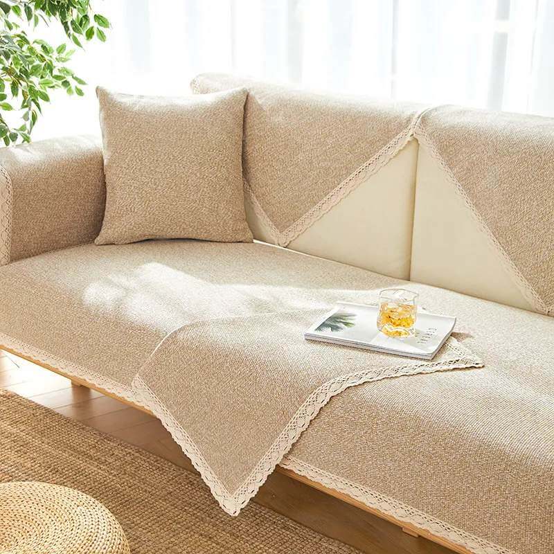 Hand-Woven Cotton Linen Non-Slip Sofa Cover, All-Season Model