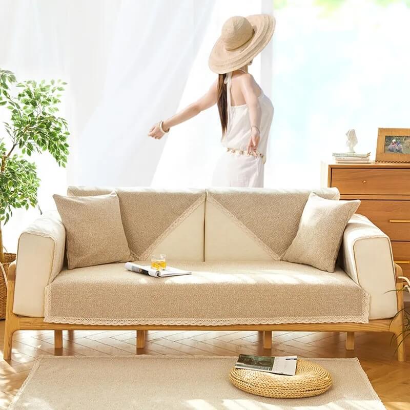 Hand-Woven Cotton Linen Non-Slip Sofa Cover, All-Season Model