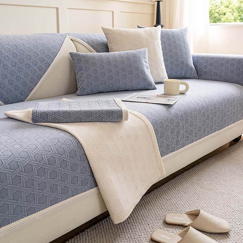 Copridivano impermeabile e antiolio in tessuto ciniglia jacquard