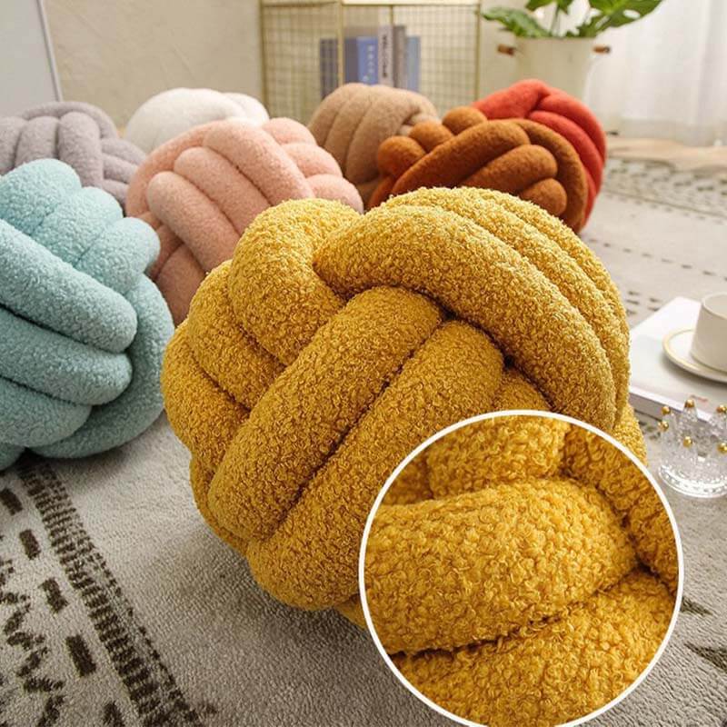 Knotted Ball Pillow, Hand-Knit Living Room Cushion