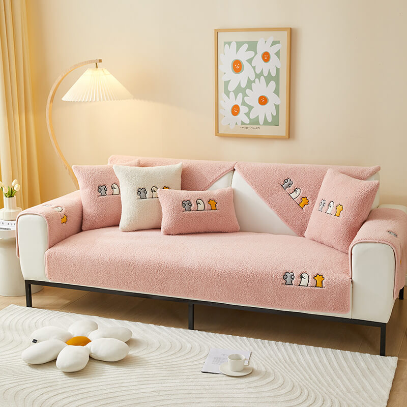 Lovely Cat's Paw Sherpa Fleece Anti-Slip Sofa Cover