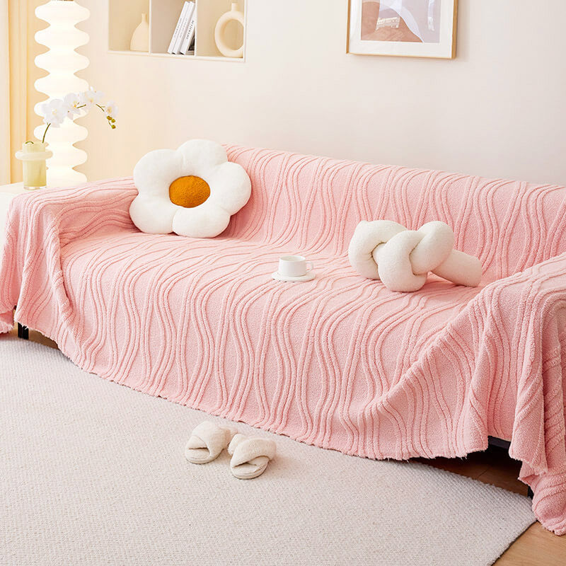 Plush Striped Sofa Protector Cover - Warm Full Coverage Furniture Mat for Couch Protection