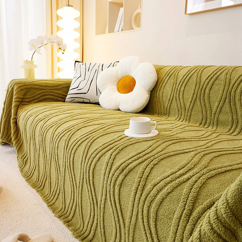 Plush Striped Sofa Protector Cover - Warm Full Coverage Furniture Mat for Couch Protection