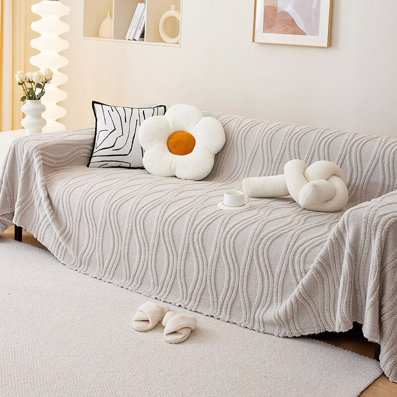 Plush Striped Sofa Protector Cover - Warm Full Coverage Furniture Mat for Couch Protection