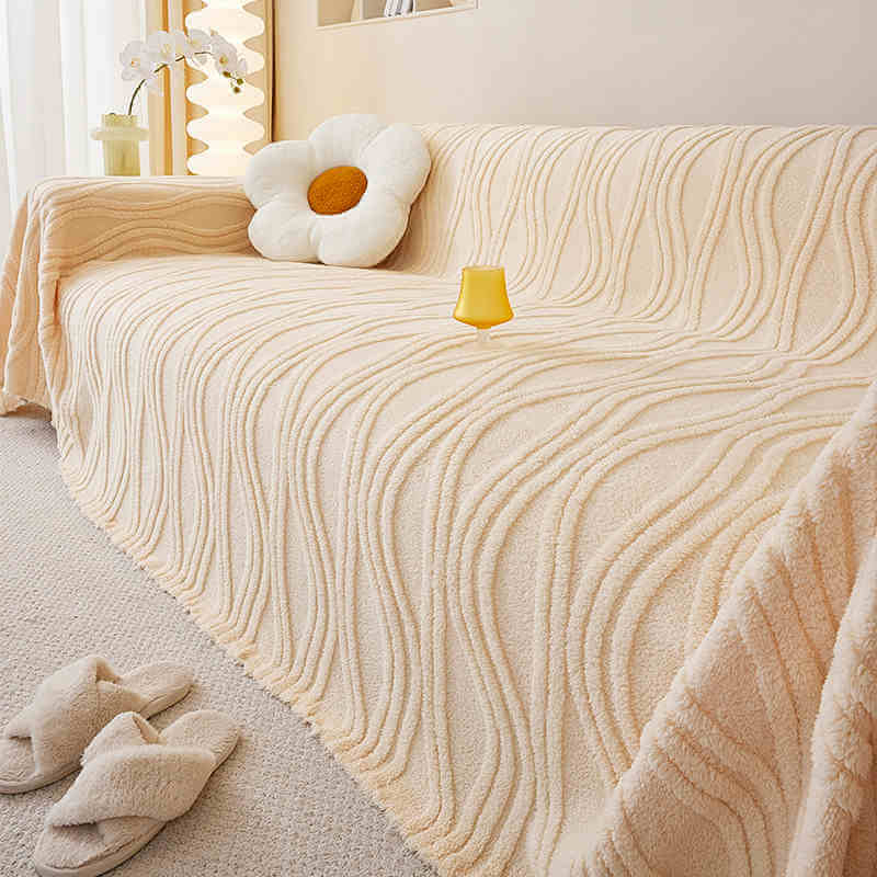 Plush Striped Sofa Protector Cover - Warm Full Coverage Furniture Mat for Couch Protection