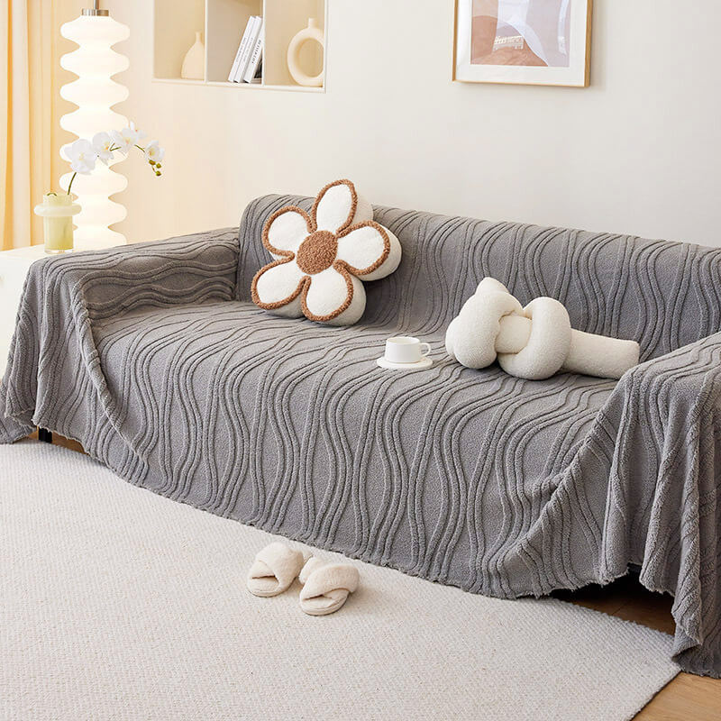 Plush Striped Sofa Protector Cover - Warm Full Coverage Furniture Mat for Couch Protection