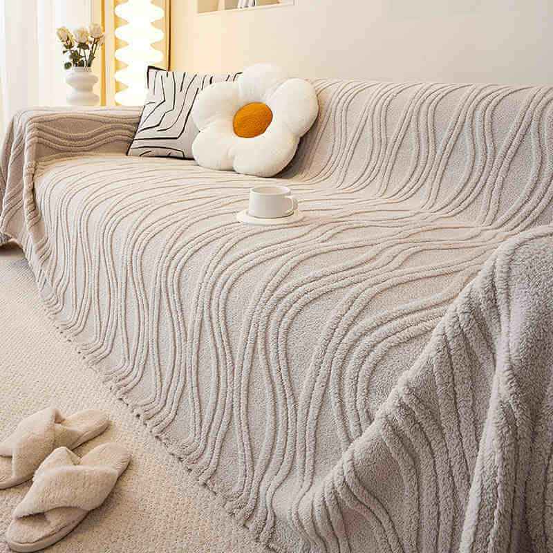 Plush Striped Sofa Protector Cover - Warm Full Coverage Furniture Mat for Couch Protection
