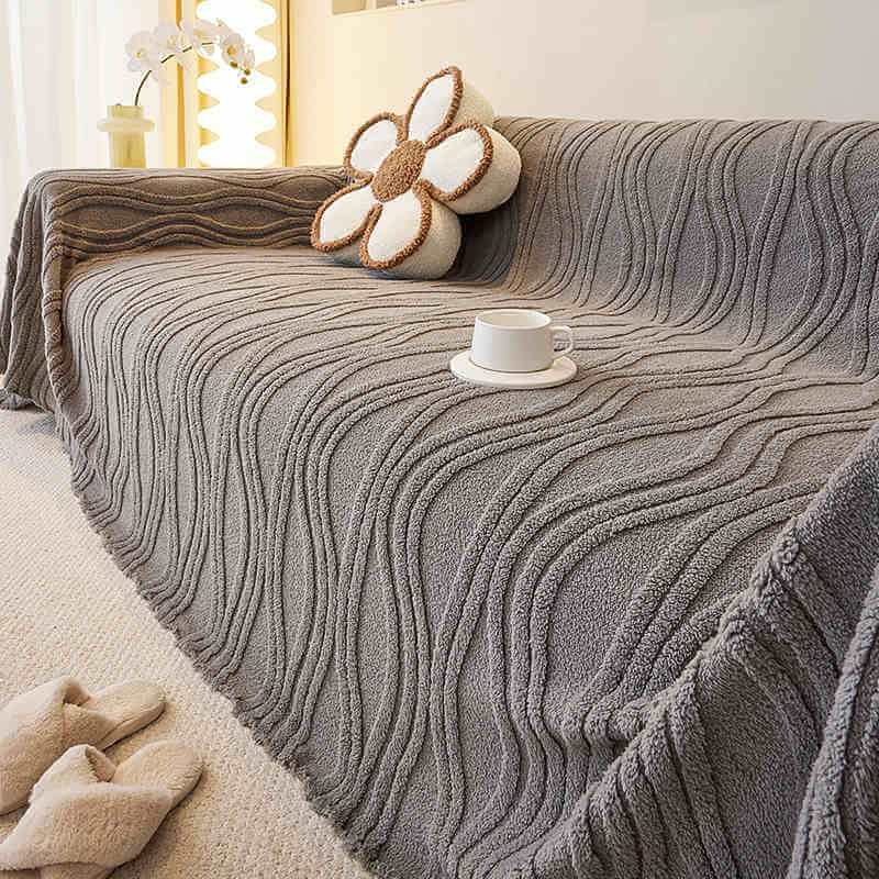 Plush Striped Sofa Protector Cover - Warm Full Coverage Furniture Mat for Couch Protection