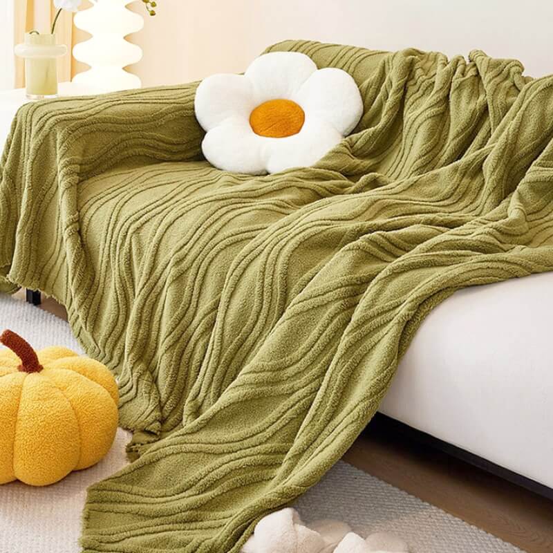 Plush Striped Sofa Protector Cover - Warm Full Coverage Furniture Mat for Couch Protection