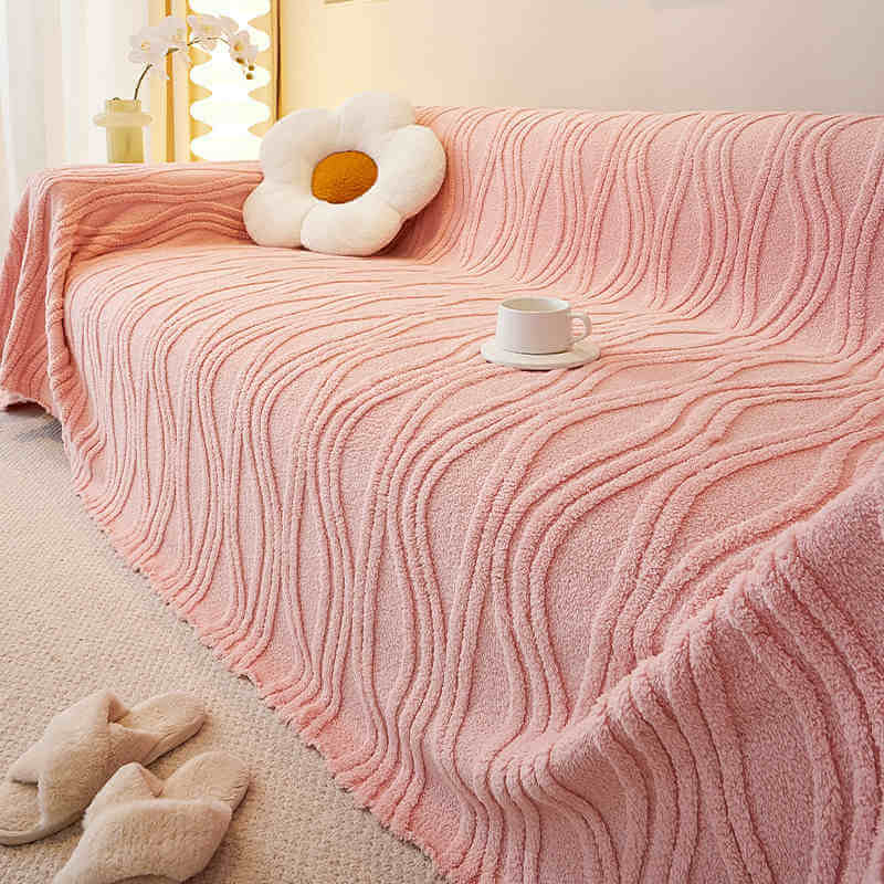 Plush Striped Sofa Protector Cover - Warm Full Coverage Furniture Mat for Couch Protection