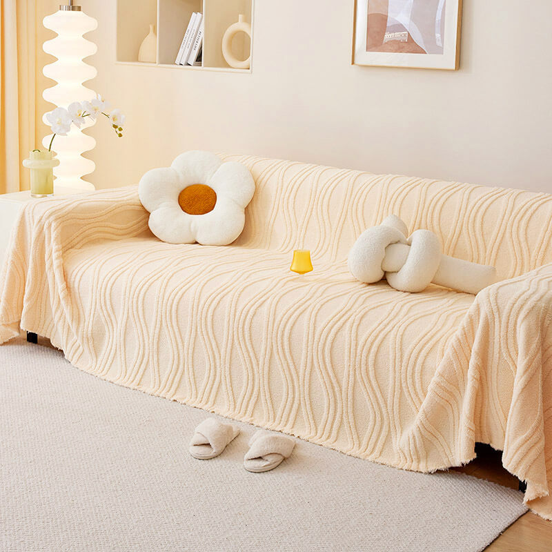Plush Striped Sofa Protector Cover - Warm Full Coverage Furniture Mat for Couch Protection