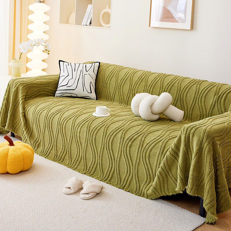 Plush Striped Sofa Protector Cover - Warm Full Coverage Furniture Mat for Couch Protection
