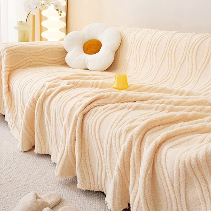 Plush Striped Sofa Protector Cover - Warm Full Coverage Furniture Mat for Couch Protection