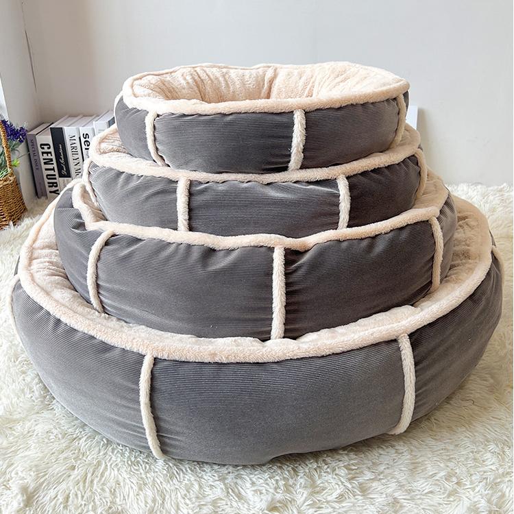 Ultra Plush Corduroy Donut Dog Bed for Anti-Anxiety Relief